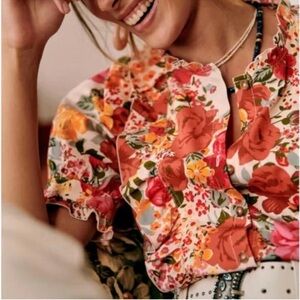 SÉZANE 34 Guillemette Floral Button Blouse